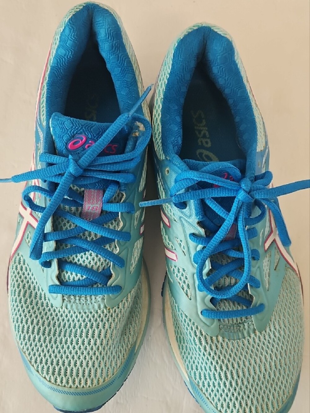 Asics Turquoise Blue Athletic Running Shoes with Pink Accents - Picture 3 of 10